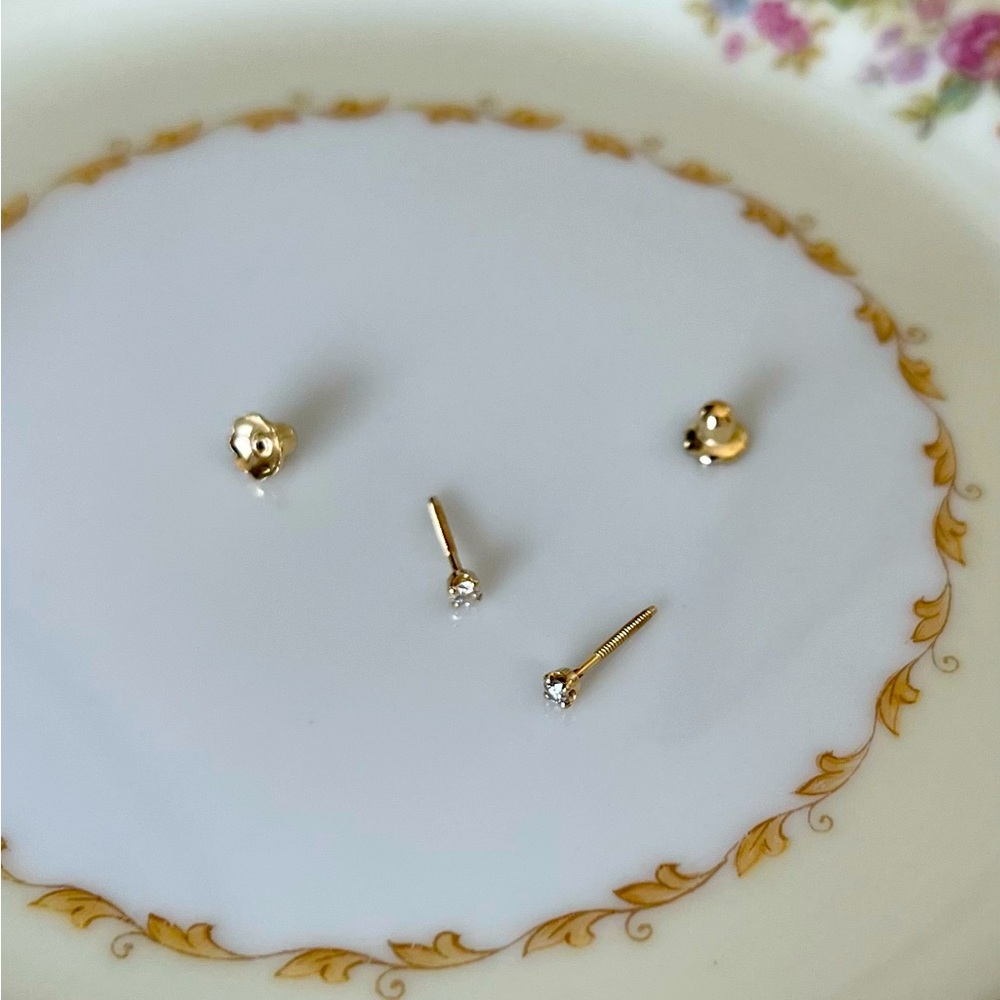 Mejuri inspired real diamond 14k solid gold screw-back earrings